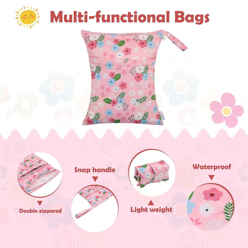 ALVABABY 3pcs Cloth Diaper Wet Dry Bags Waterproof Reusable with Two Zippered Pockets Travel Beach Pool Daycare Soiled Baby Items Yoga Gym Bag for Swimsuits or Wet Clothes 3L-ZM22A - Image 3